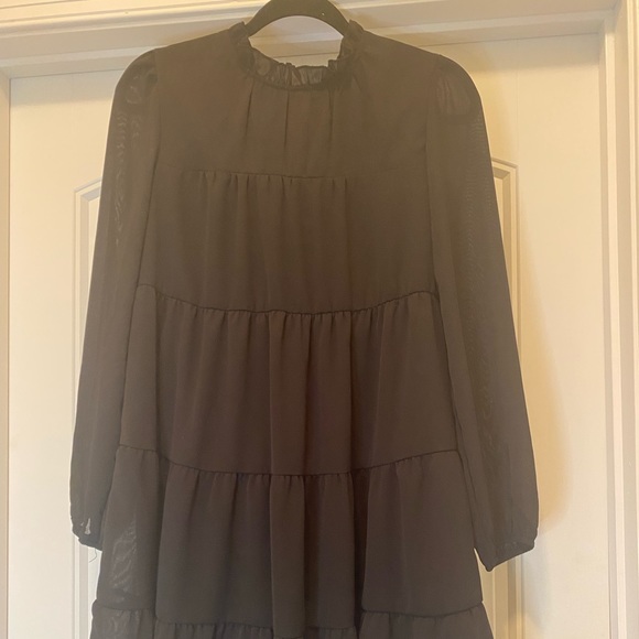 Kirundo Women’s Long Sheer Sleeve Mock Ruffle Neck Mini Dress - Picture 2 of 9